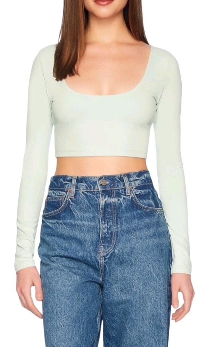Susana Monaco Low Scoop Crop Top Long Sleeves Stretch Size Small Mint Chip Green